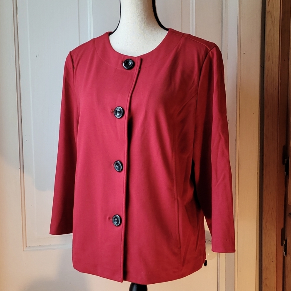 Wine Red Round Collar Jacket